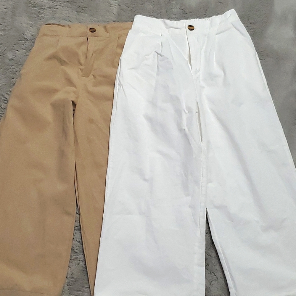 Petite wide leg pants highwaisted white and khaki bundle size S